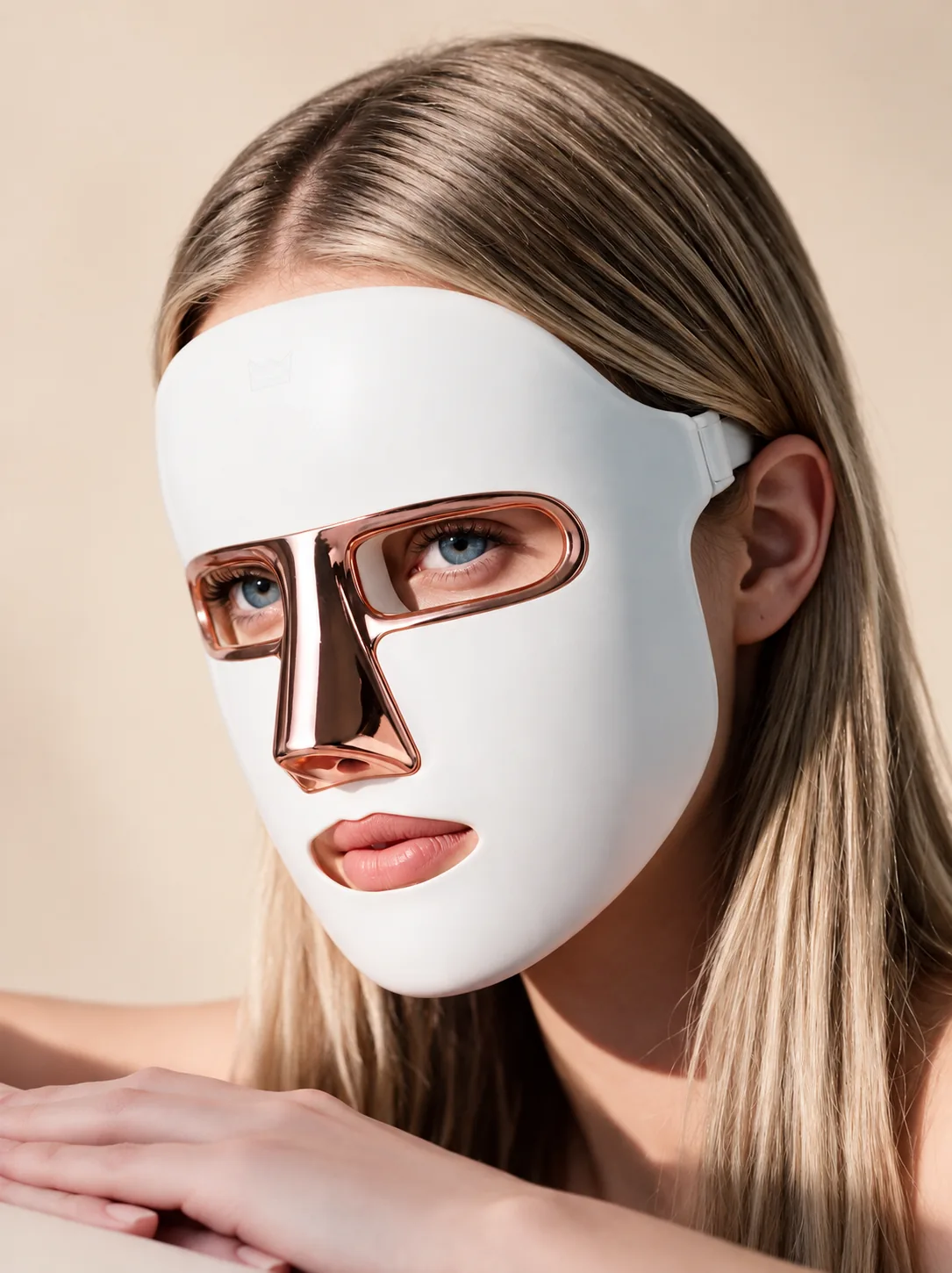 Woman wearing the Lumoras LED face mask